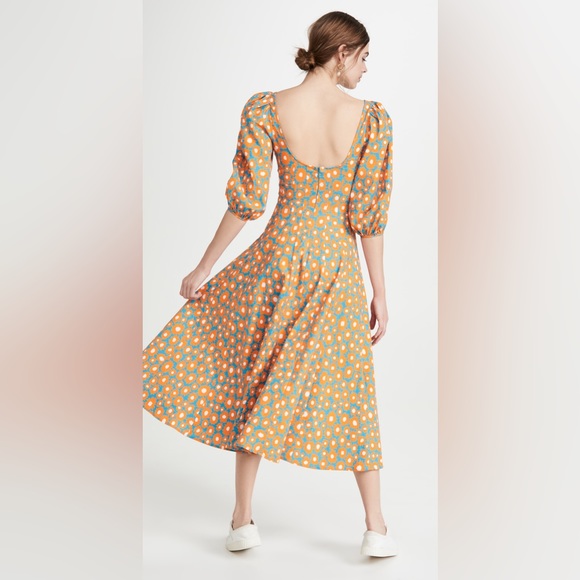 Staud Swells Dress, Blue Orange Daisy, Size 0, NWT - Picture 3 of 11